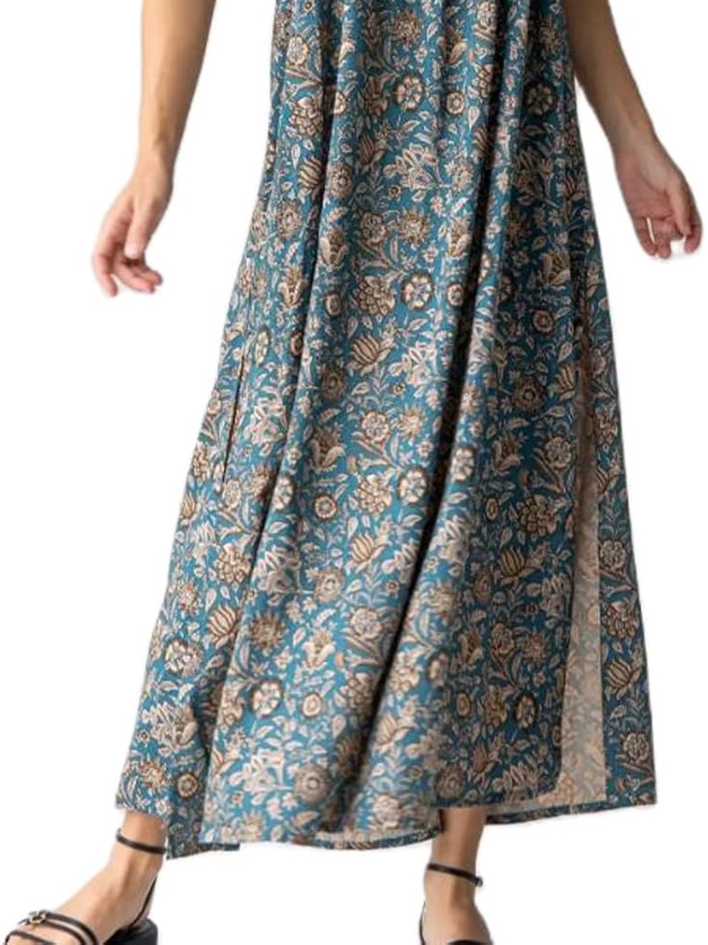 NATURAL LIFE Teal and Beige Floral Maxi Dress - Picture 5 of 5